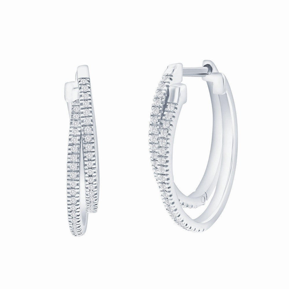 Sterling Silver, 17mm Overlapping Diamond Hoop Earrings - (80 Stones) Earrings