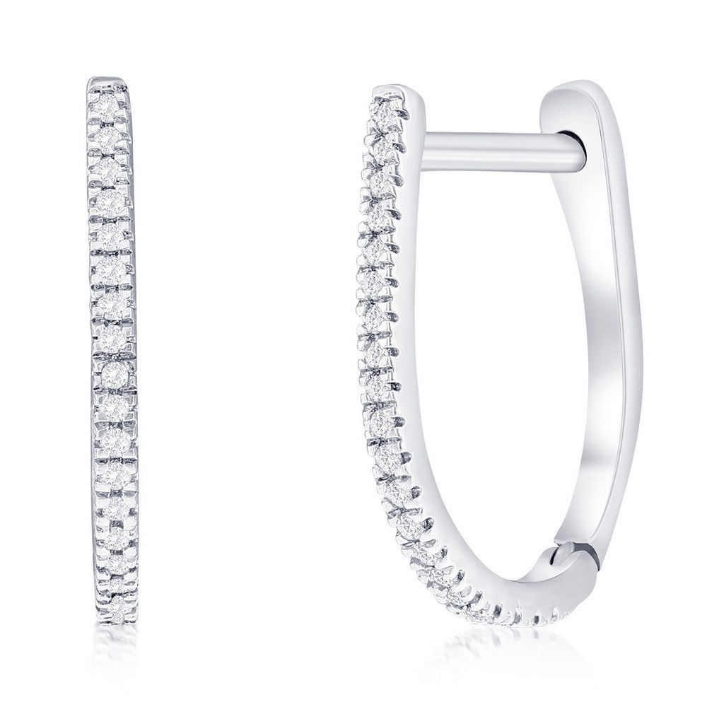 Sterling Silver, 14.5mm Oval Diamond Hoop Earrings - (40 Stones) Earrings