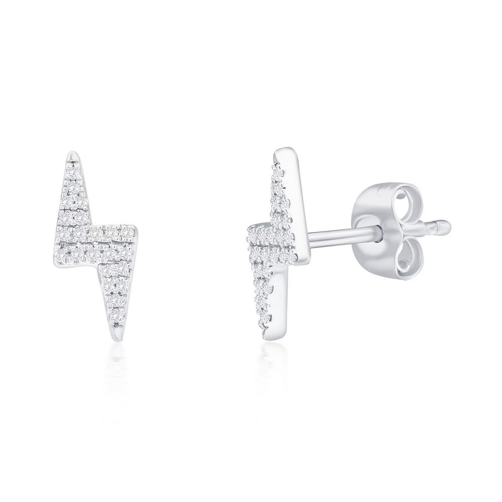 Sterling Silver Lightning Bolt Diamond Studs - (44 Stones) Earrings