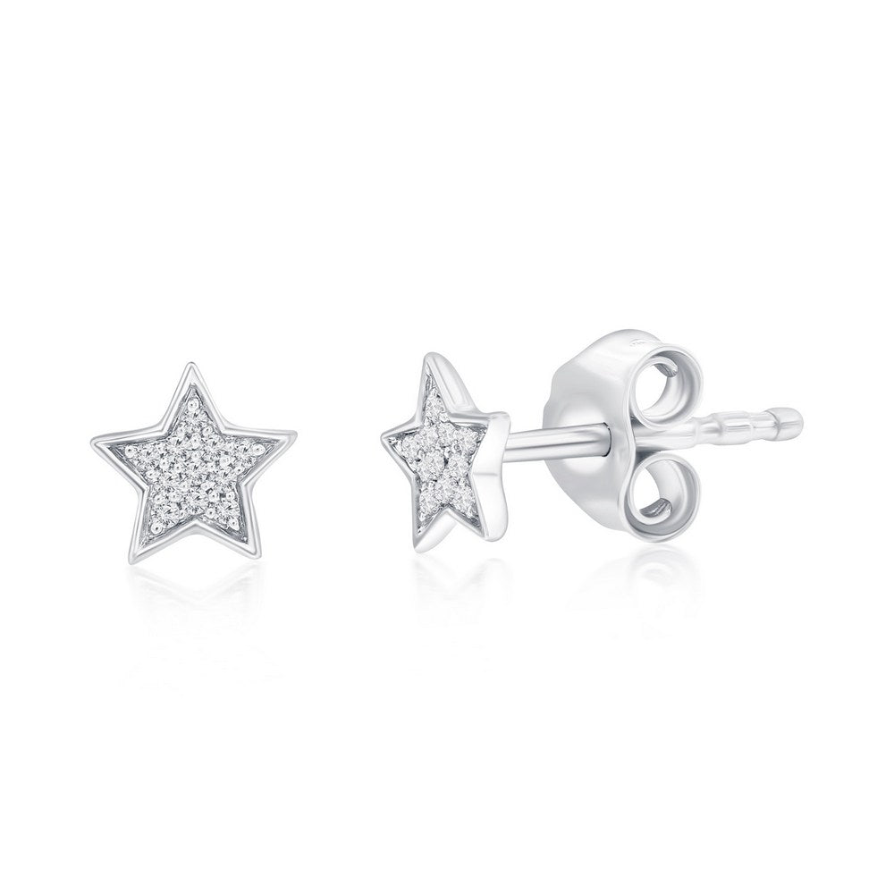 Sterling Silver, Star Diamond Studs - (22 Stones) Earrings