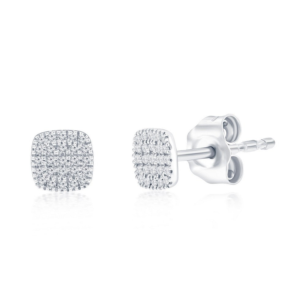 Sterling Silver Square Diamond Studs - (50 Stones) Earrings