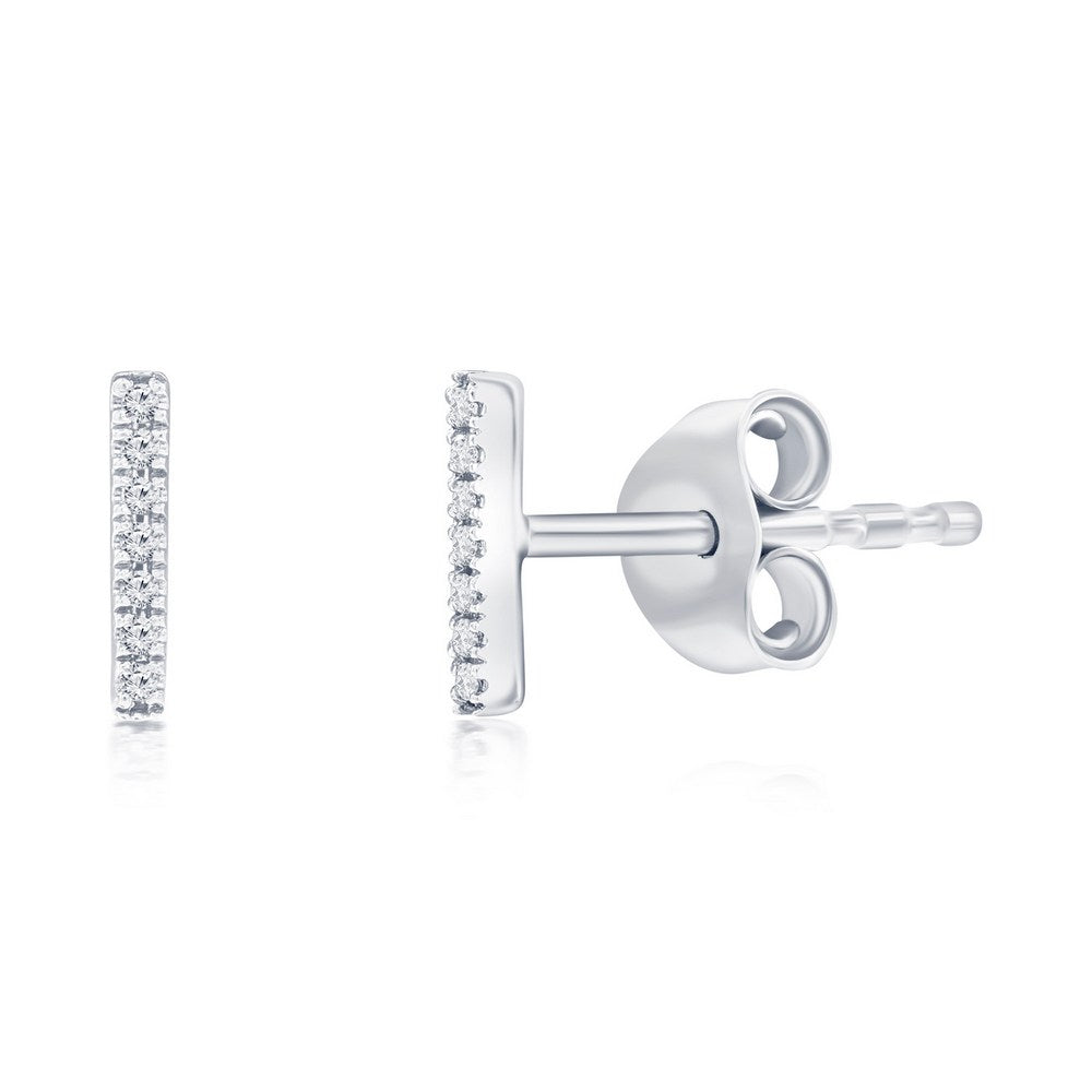 Sterling Silver Vertical Bar Diamond Studs - (14 Stones) Earrings