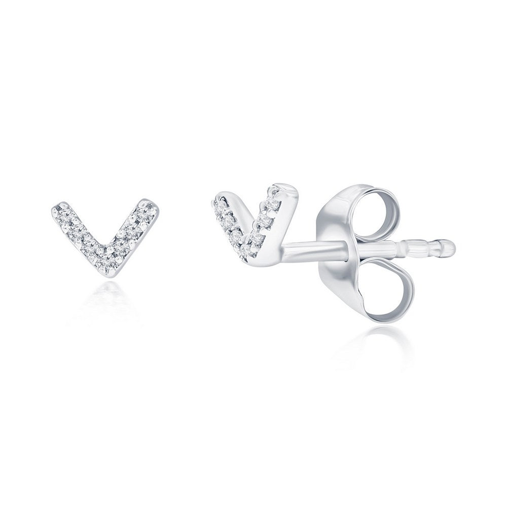 Sterling Silver 'V' Style Diamond Studs - (14 Stones) Earrings