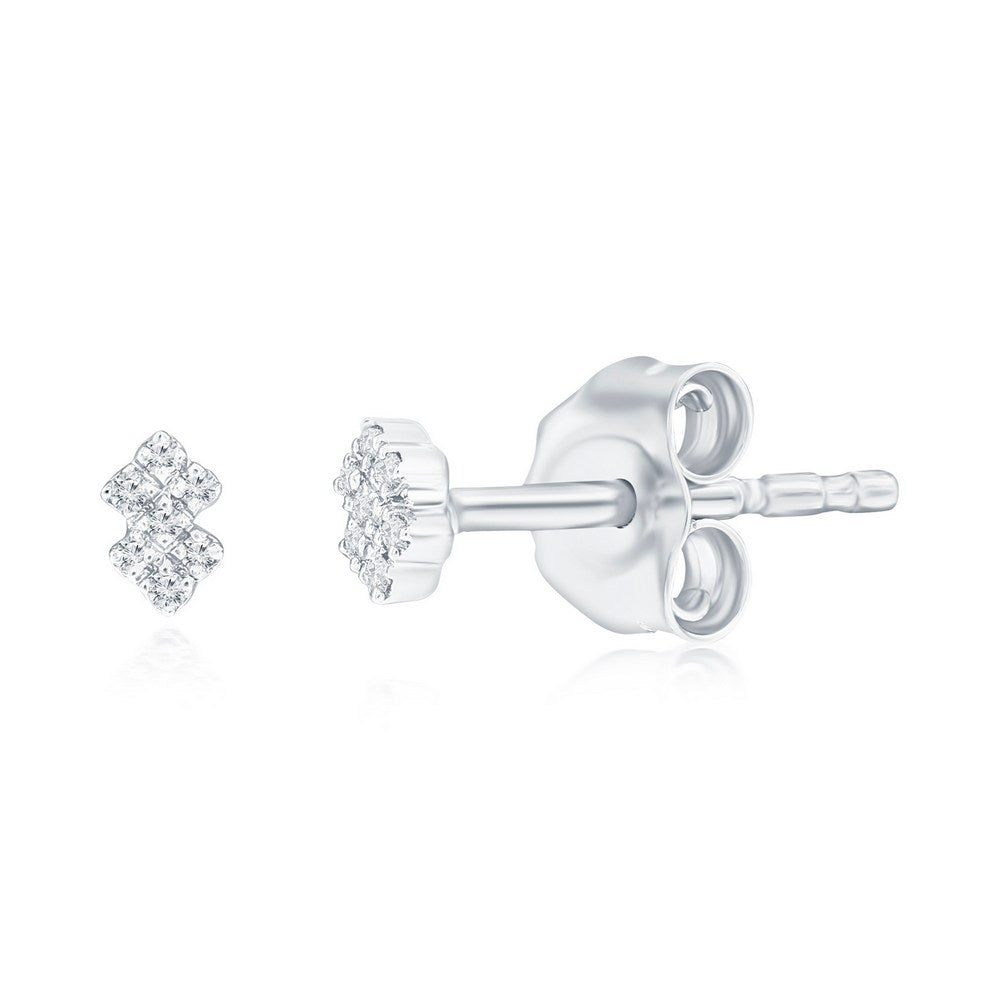 Sterling Silver Small Diamond Studs - (14 Stones) Earrings