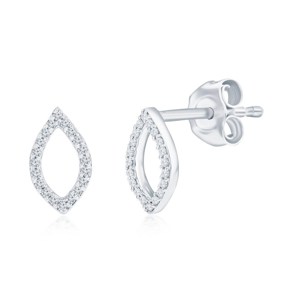 Sterling Silver Marquise Diamond Stud Earrings - (40 Stones) Earrings