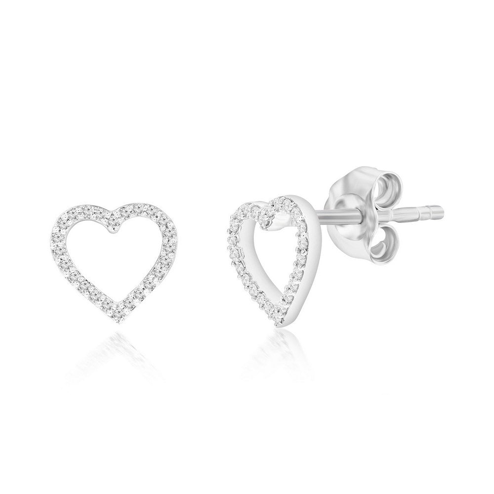 Sterling Silver Heart Diamond Studs - (48 Stones) Earrings