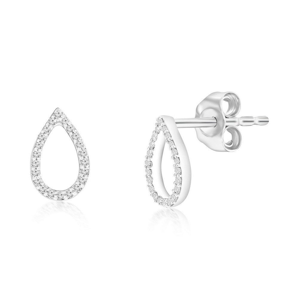 Sterling Silver Pearshaped Diamond Studs - (44 Stones) Earrings