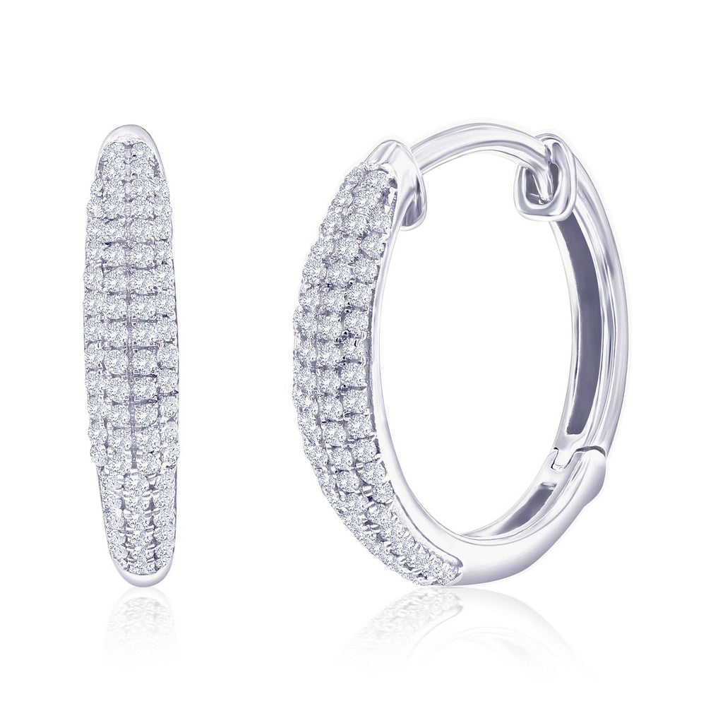 Sterling Silver, 15mm Diamond Hoop Earrings - (140 Stones) Earrings