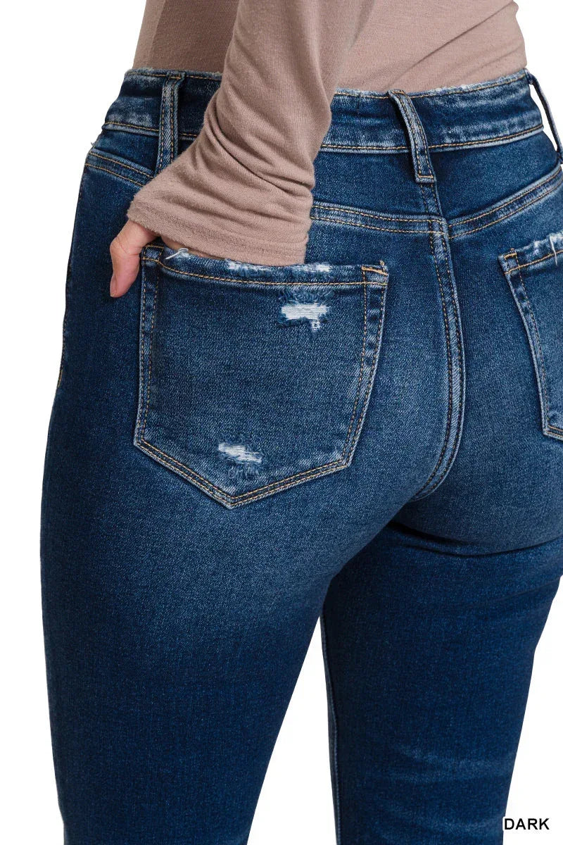 Feeling Empowered Denim Distressed Boot Cut Jeans - DAVERRI FASHIONS