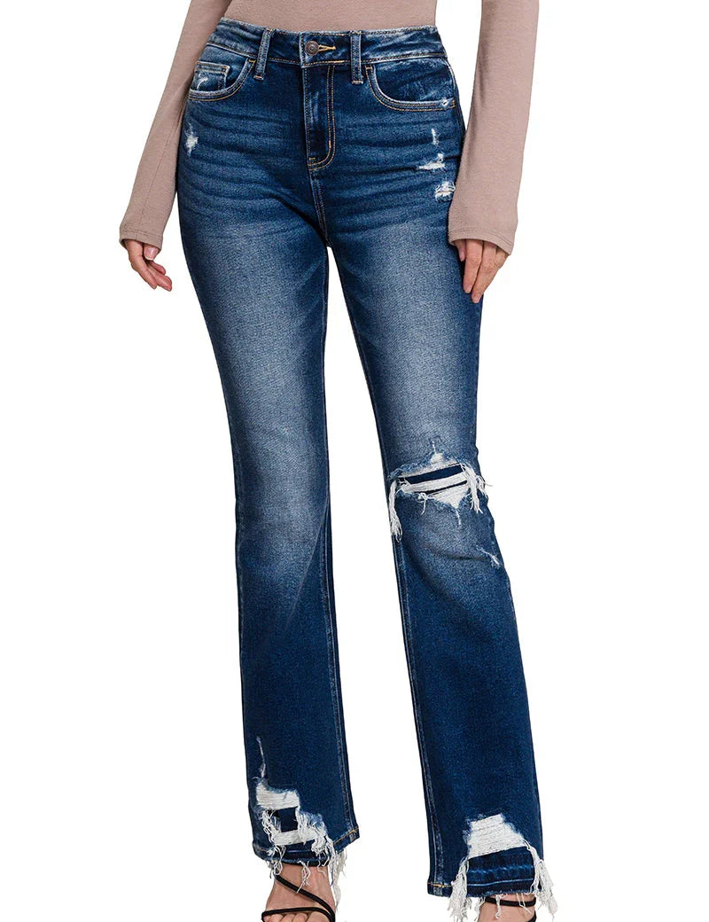 Feeling Empowered Denim Distressed Boot Cut Jeans | Daverri Fashions