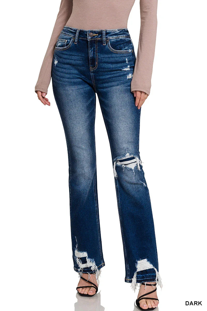 Feeling Empowered Denim Distressed Boot Cut Jeans | Daverri Fashions