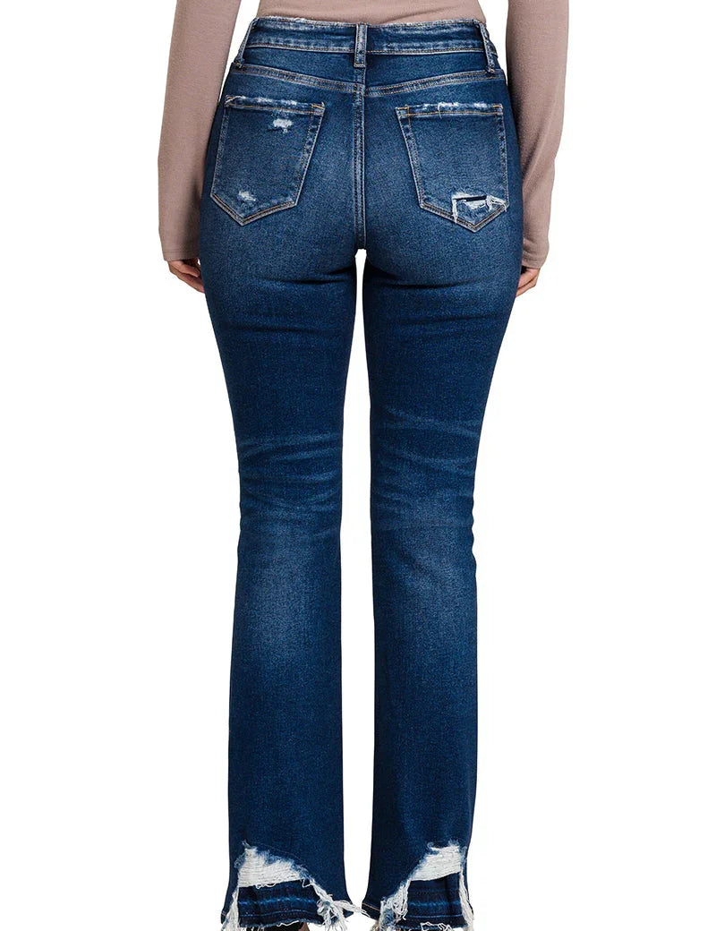 Feeling Empowered Denim Distressed Boot Cut Jeans | Daverri Fashions