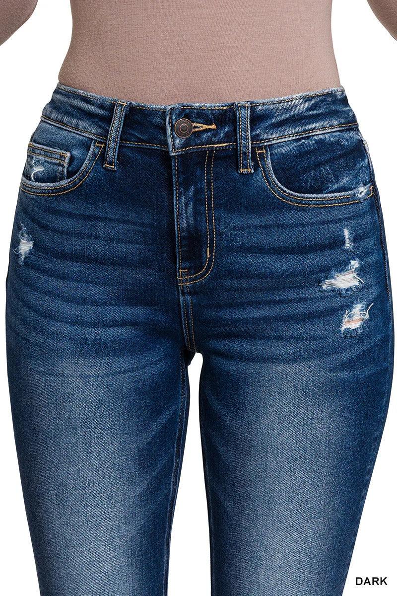 Feeling Empowered Denim Distressed Boot Cut Jeans - DAVERRI FASHIONS