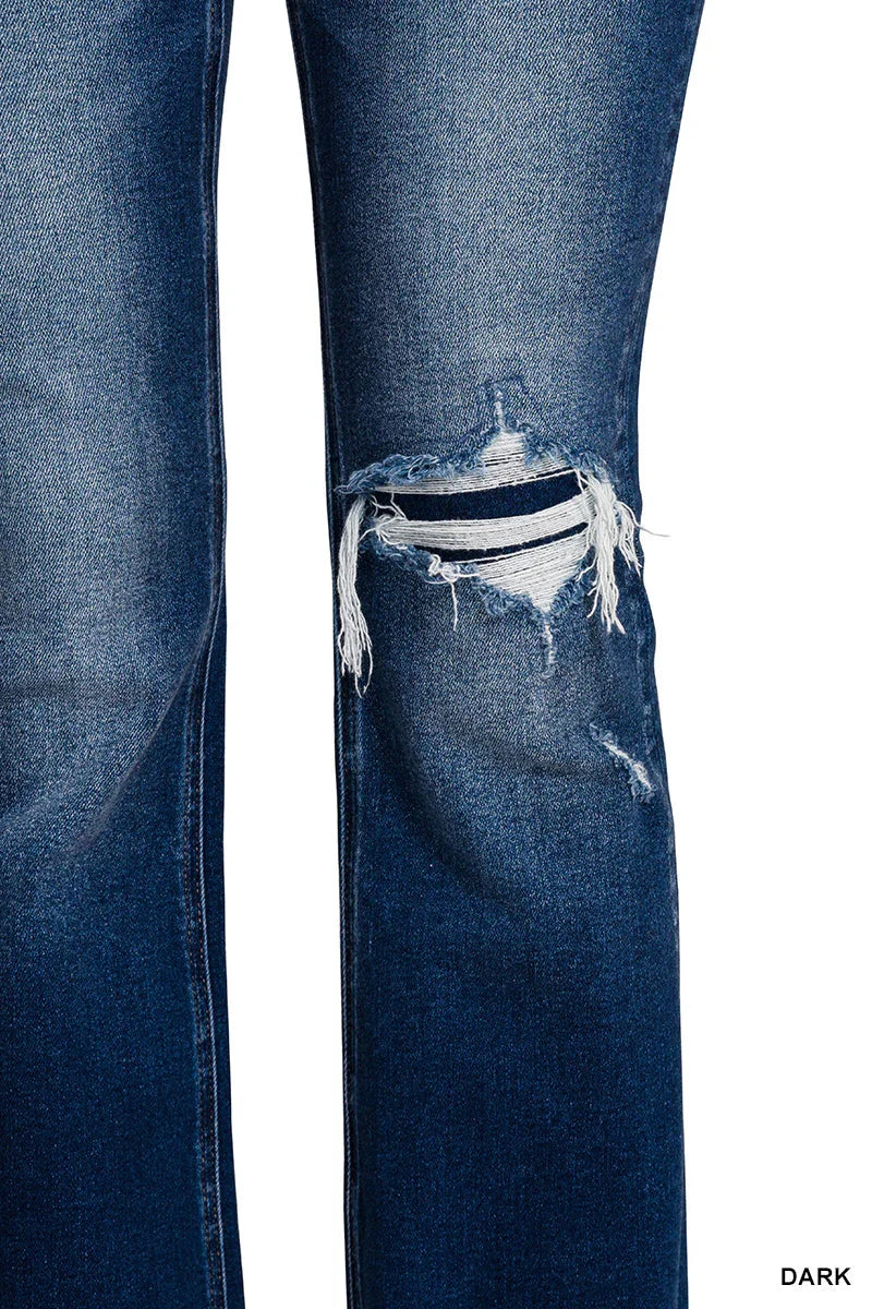 Feeling Empowered Denim Distressed Boot Cut Jeans | Daverri Fashions