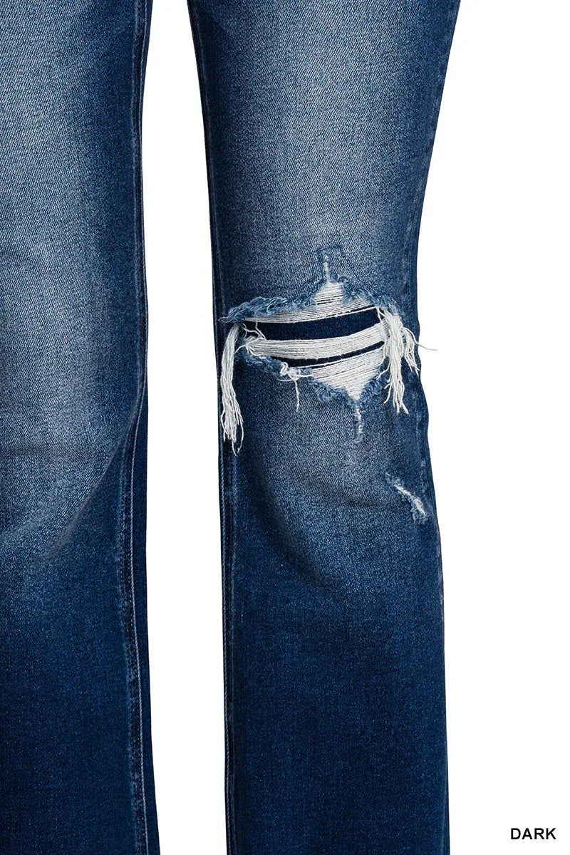 Feeling Empowered Denim Distressed Boot Cut Jeans - DAVERRI FASHIONS