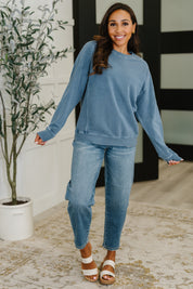 Daily Ease Mineral Wash Pullover in Dusty Blue | Womens Daverri Fashions