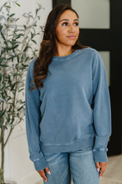 Daily Ease Mineral Wash Pullover in Dusty Blue | Womens Daverri Fashions