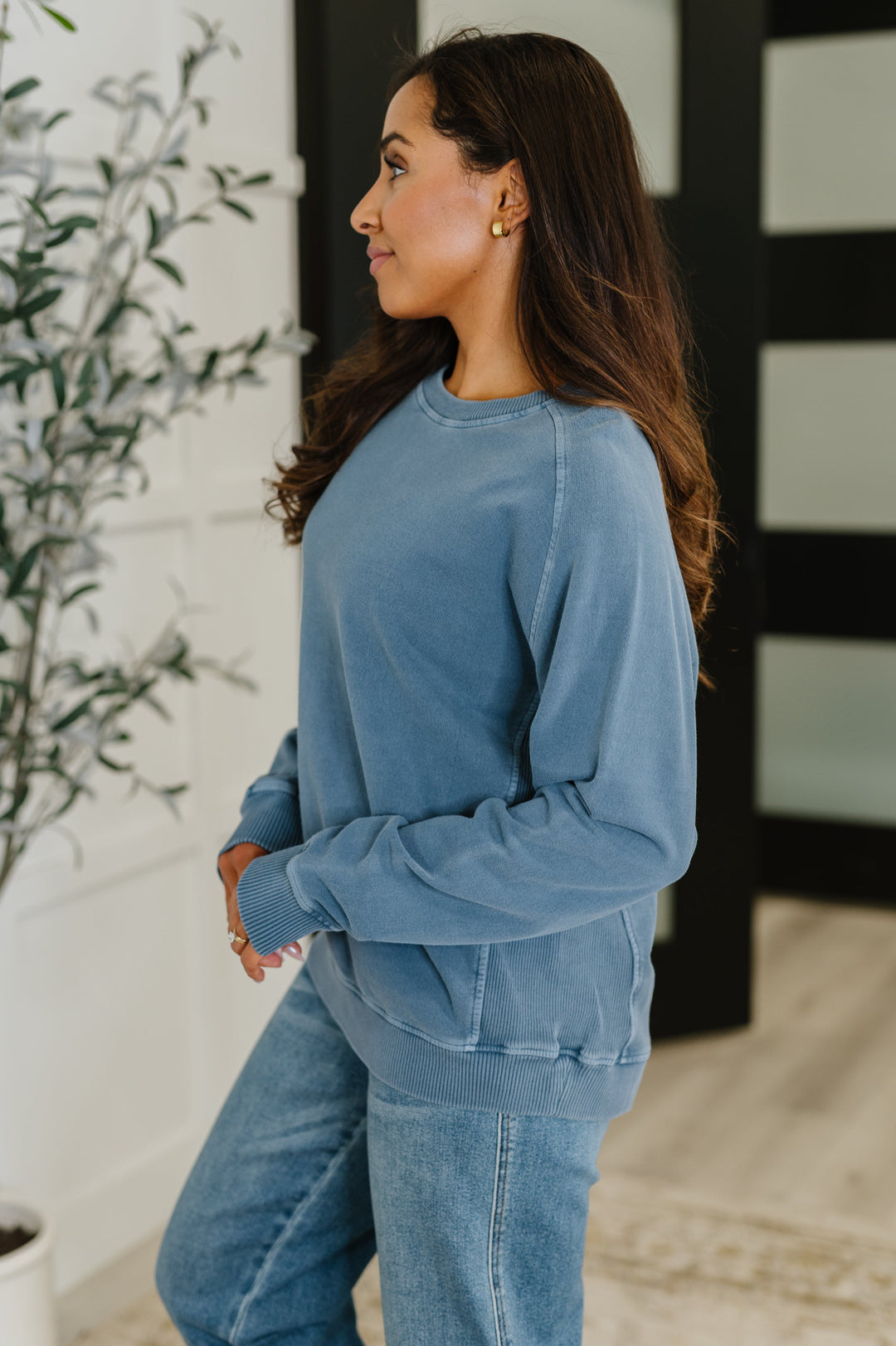 Daily Ease Mineral Wash Pullover in Dusty Blue | Womens Daverri Fashions