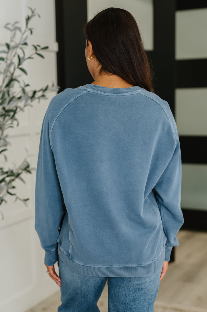 Daily Ease Mineral Wash Pullover in Dusty Blue | Womens Daverri Fashions