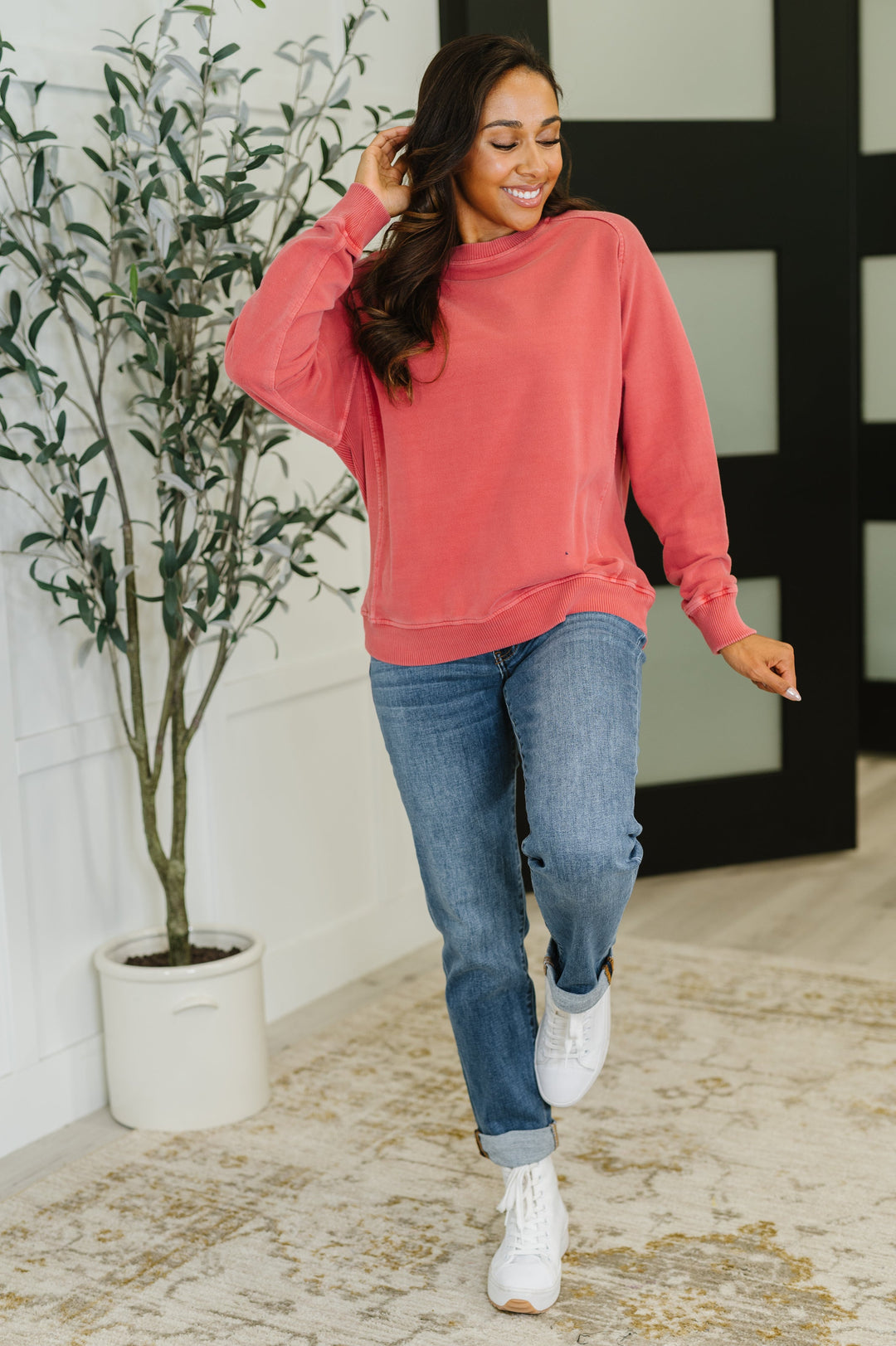 Daily Ease Mineral Wash Pullover in Ruby | Womens Daverri Fashions