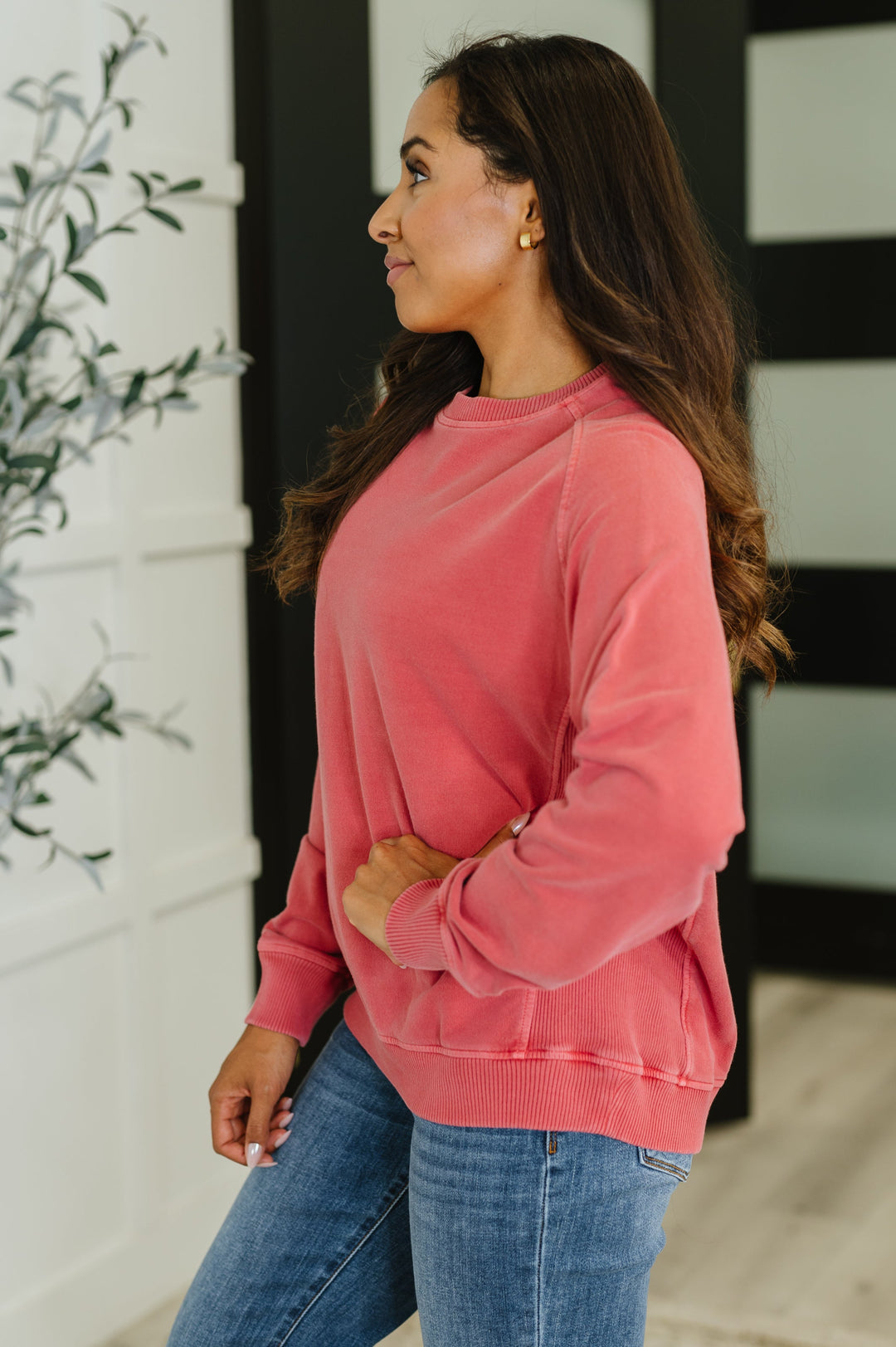 Daily Ease Mineral Wash Pullover in Ruby | Womens Daverri Fashions