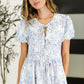 Haptics Ivory/Blue Floral Balloon Sleeve Front Tie Blouse Blouses