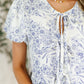 Haptics Ivory/Blue Floral Balloon Sleeve Front Tie Blouse Blouses