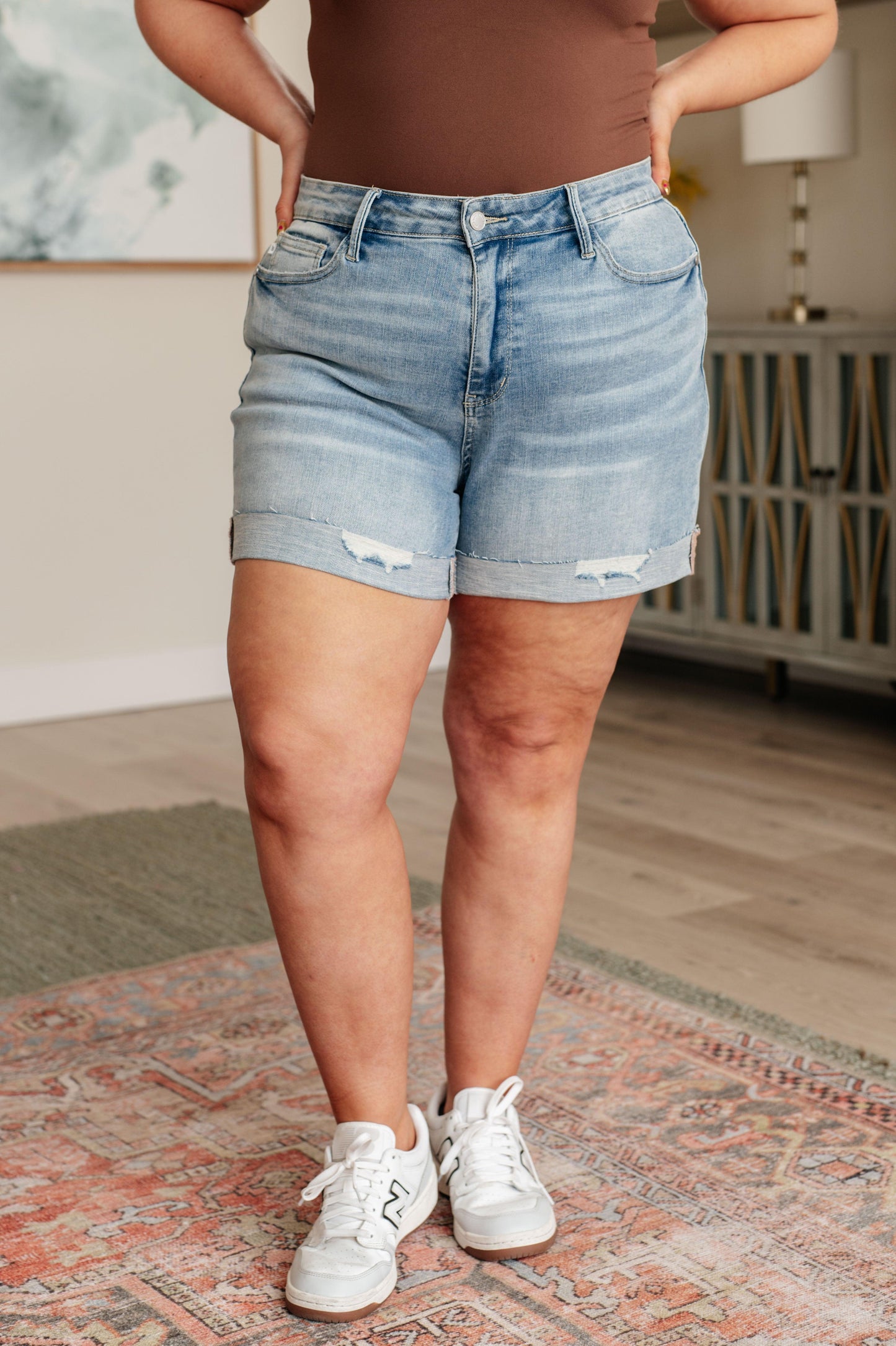 Judy Blue High Rise Distressed Cuffed Cutoff Shorts Denim Shorts