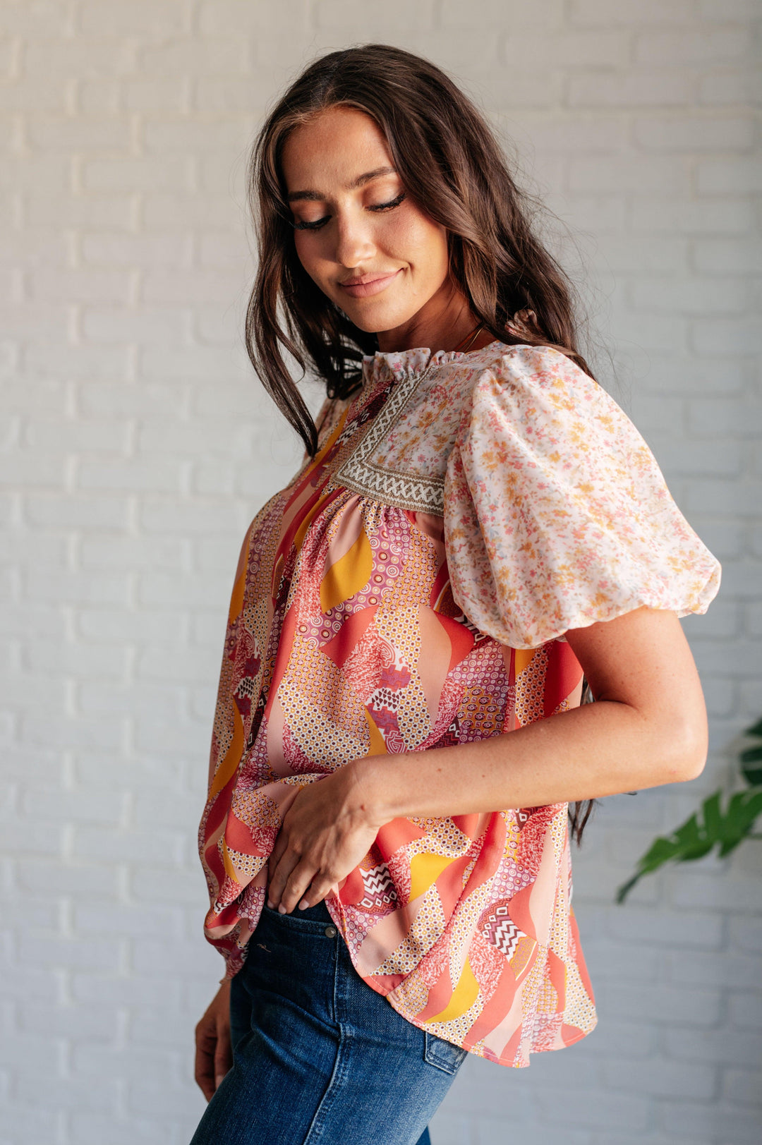 Day Dreamer Mixed Floral Top in Mauve Tops