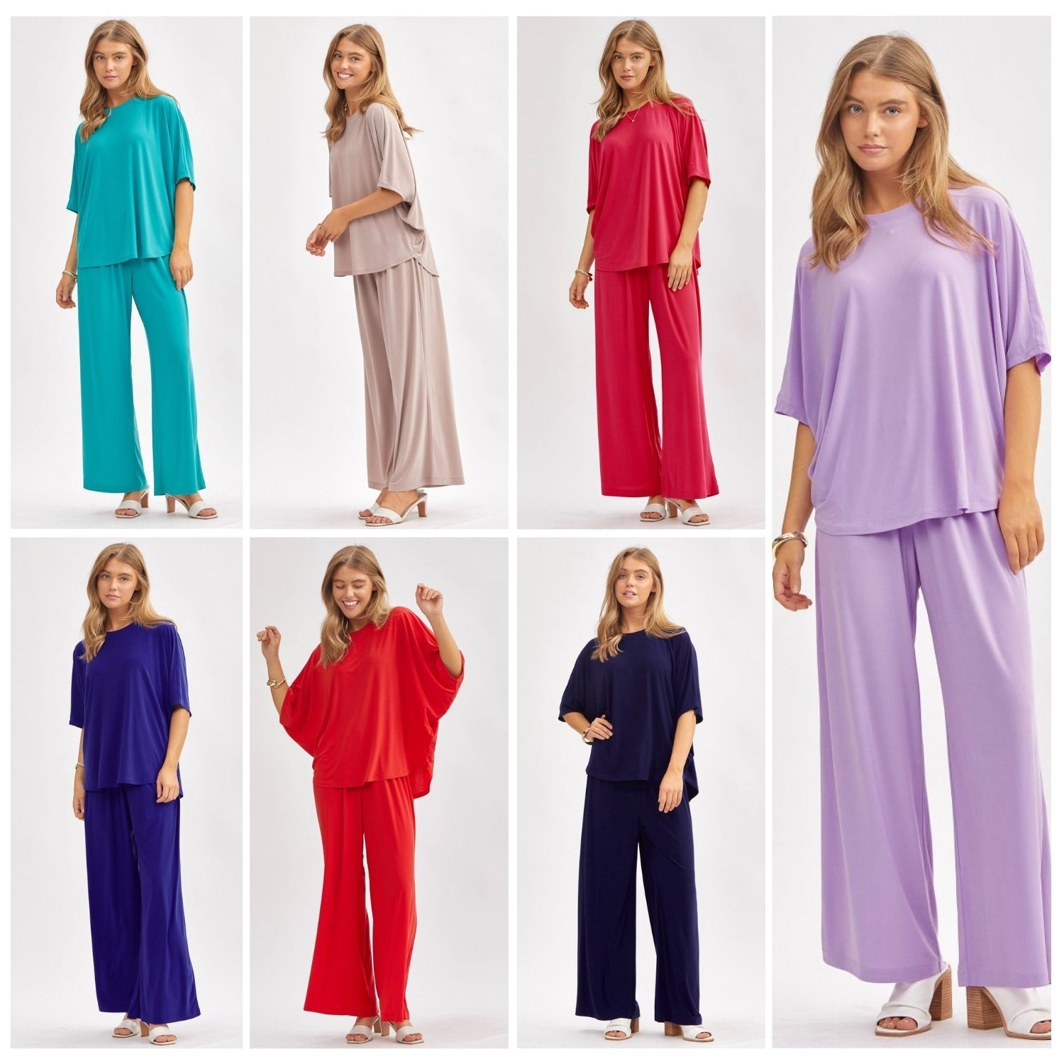 Poncho Tunic Top & Wide Leg Pants Outfit Set Outfit Sets