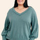 Teal ribbed knit v-neck sweater with puffed sleeves, Doesnt Compare Top