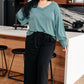 Teal ribbed long-sleeved v-neck sweater with puffed sleeves, Doesn’t Compare Top