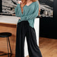 Teal ribbed long-sleeve V-neck sweater with puffed sleeves, Doesn’t Compare Top