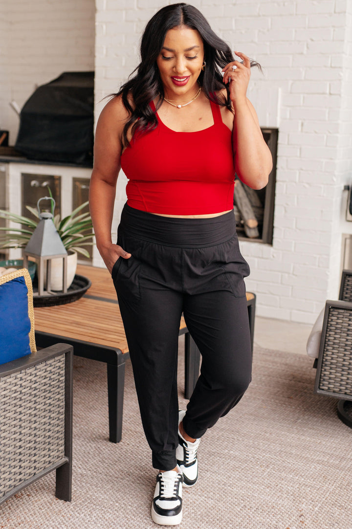 Doing it For Me Asymmetrical Tank in True Red Athleisure Tops