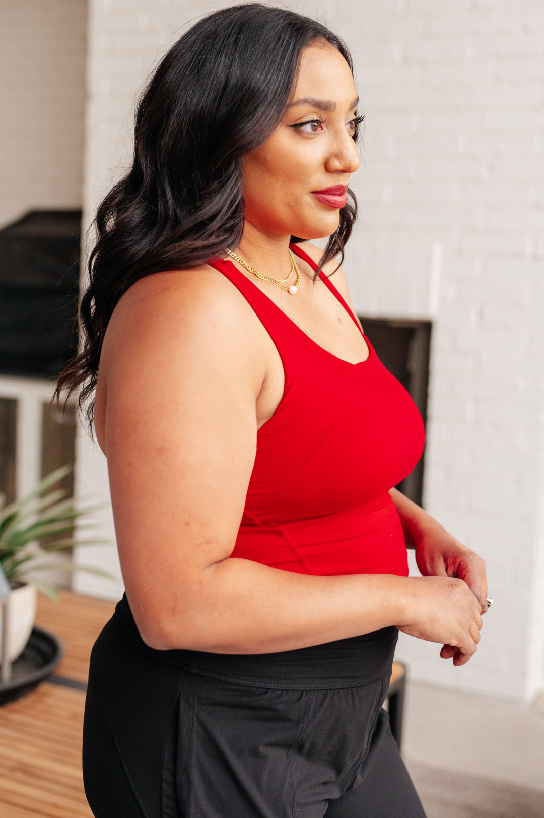 Doing it For Me Asymmetrical Tank in True Red Athleisure Tops