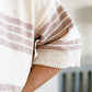 White Birch Sweater Knit Striped Hoodie in soft off-white with taupe sleeve stripes