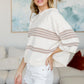 Cream White Birch Striped Hoodie with taupe stripes and bell cuffs