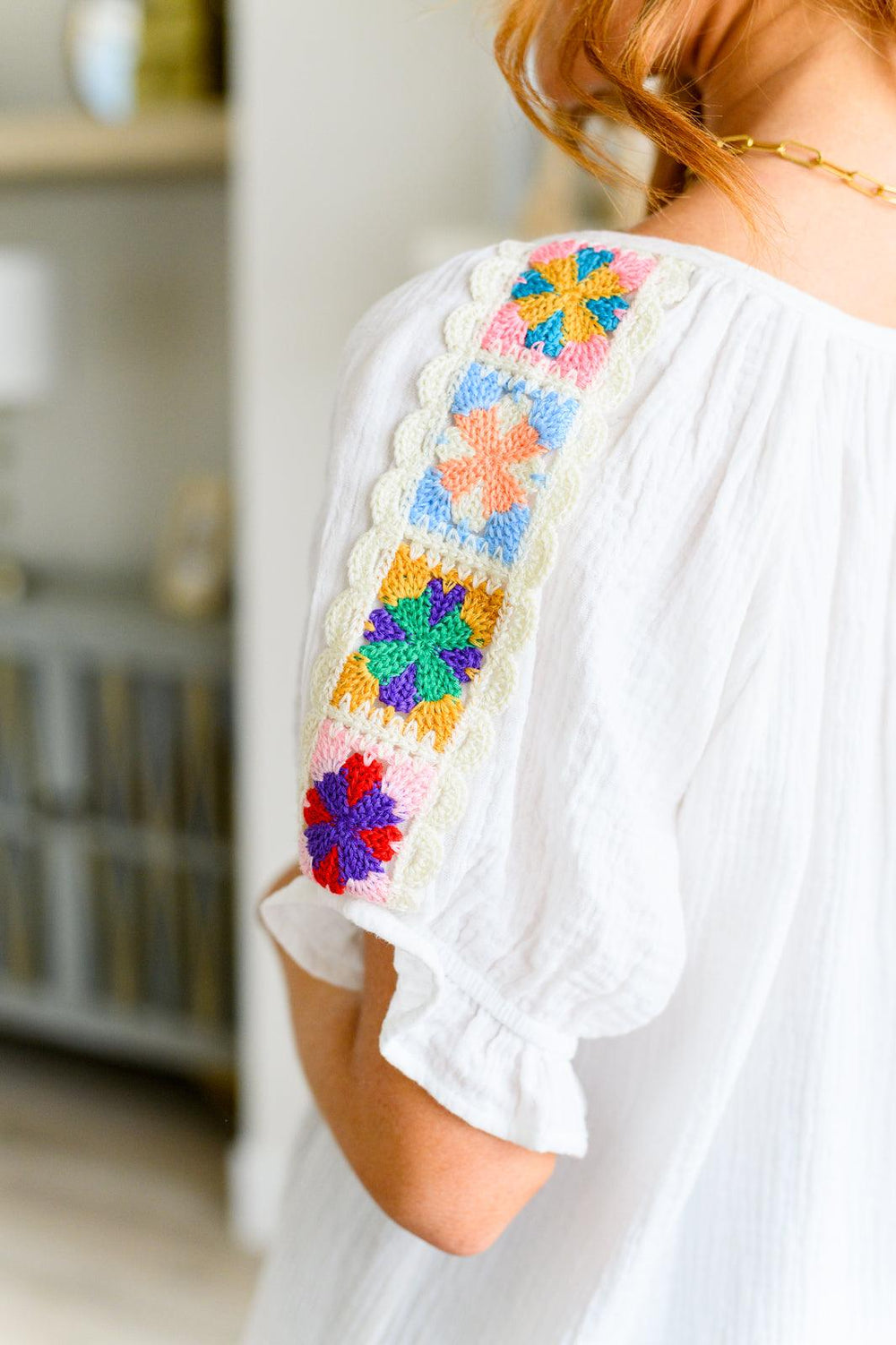 Boho Chic Embroidered Sleeve Peasant Top White Shirts & Top