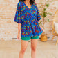 Dreamer Peplum Top in Royal and Red Abstract Tops