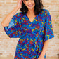 Dreamer Peplum Top in Royal and Red Abstract Tops