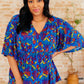 Dreamer Peplum Top in Royal and Red Abstract Tops