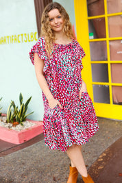Fuchsia & Teal Abstract Dot Yoke Woven Dress | Daverri Fashions