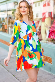 Bright Thoughts Green Floral Print V Neck Babydoll Dress | 2024 Summer Blow Out Sale Daverri Fashions