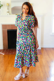 All For You Navy Multicolor Abstract Print Smocked Waist Maxi Dress | Daverri Fashions
