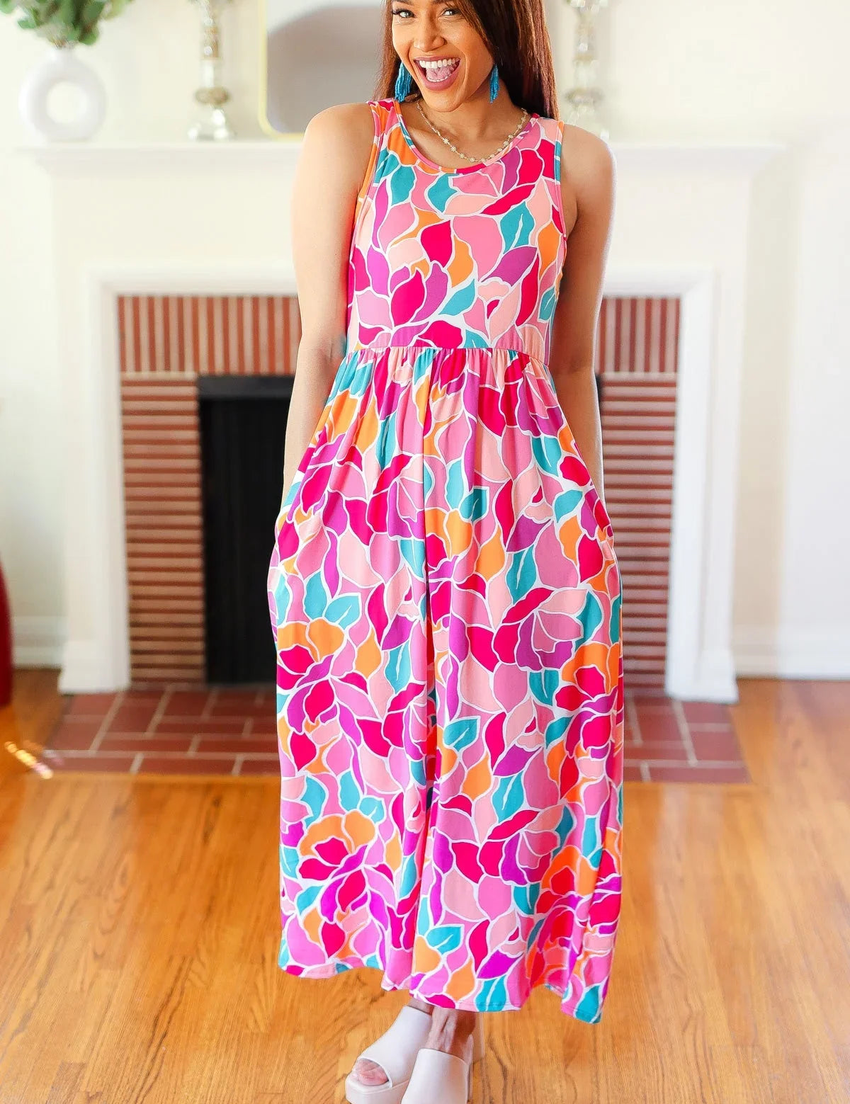Hello Beautiful Fuchsia Abstract Floral Fit & Flare Maxi Dress | Daverri Fashions
