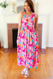 Hello Beautiful Fuchsia Abstract Floral Fit & Flare Maxi Dress | Daverri Fashions
