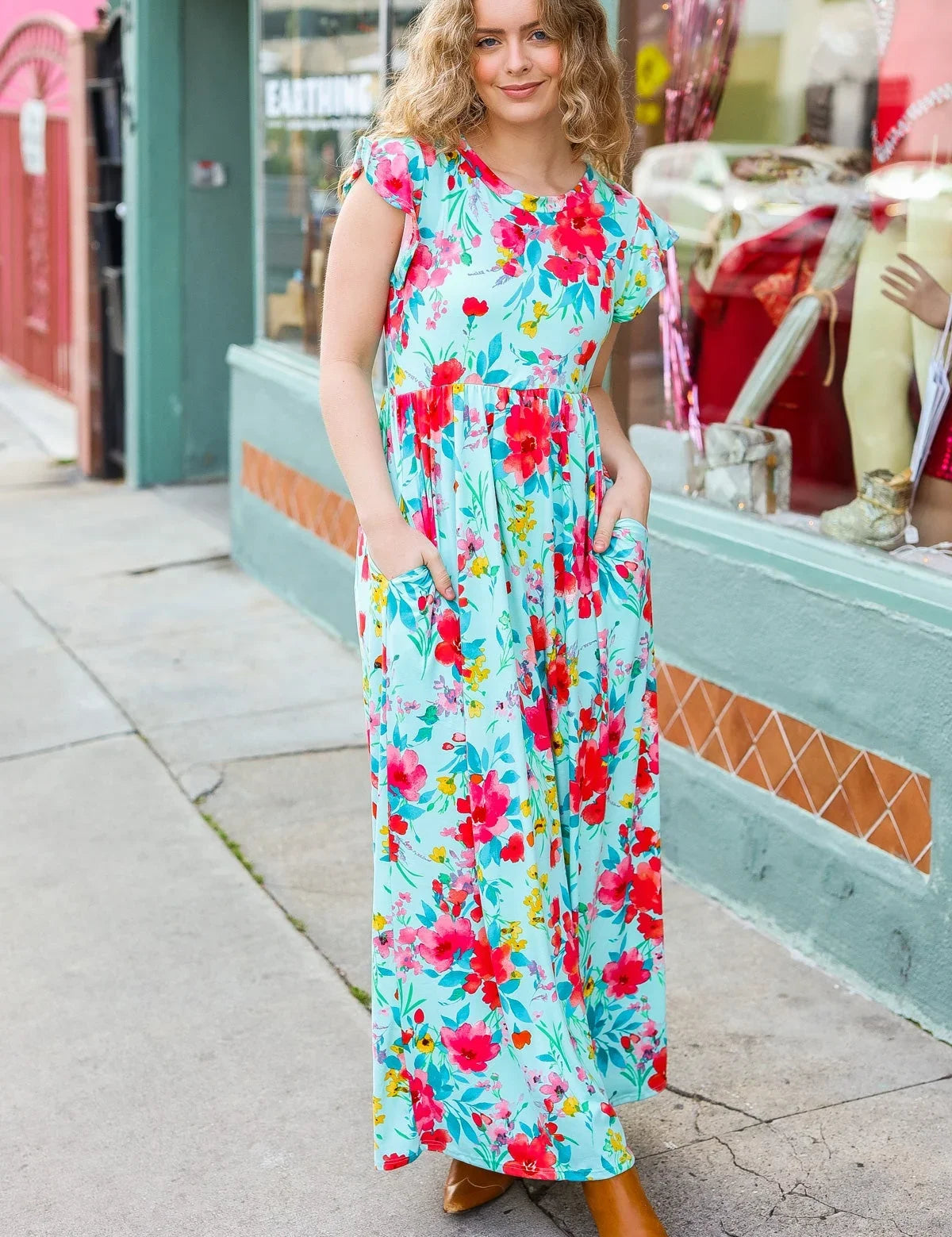 What A Vision Aqua Floral Fit & Flare Maxi Dress | Daverri Fashions
