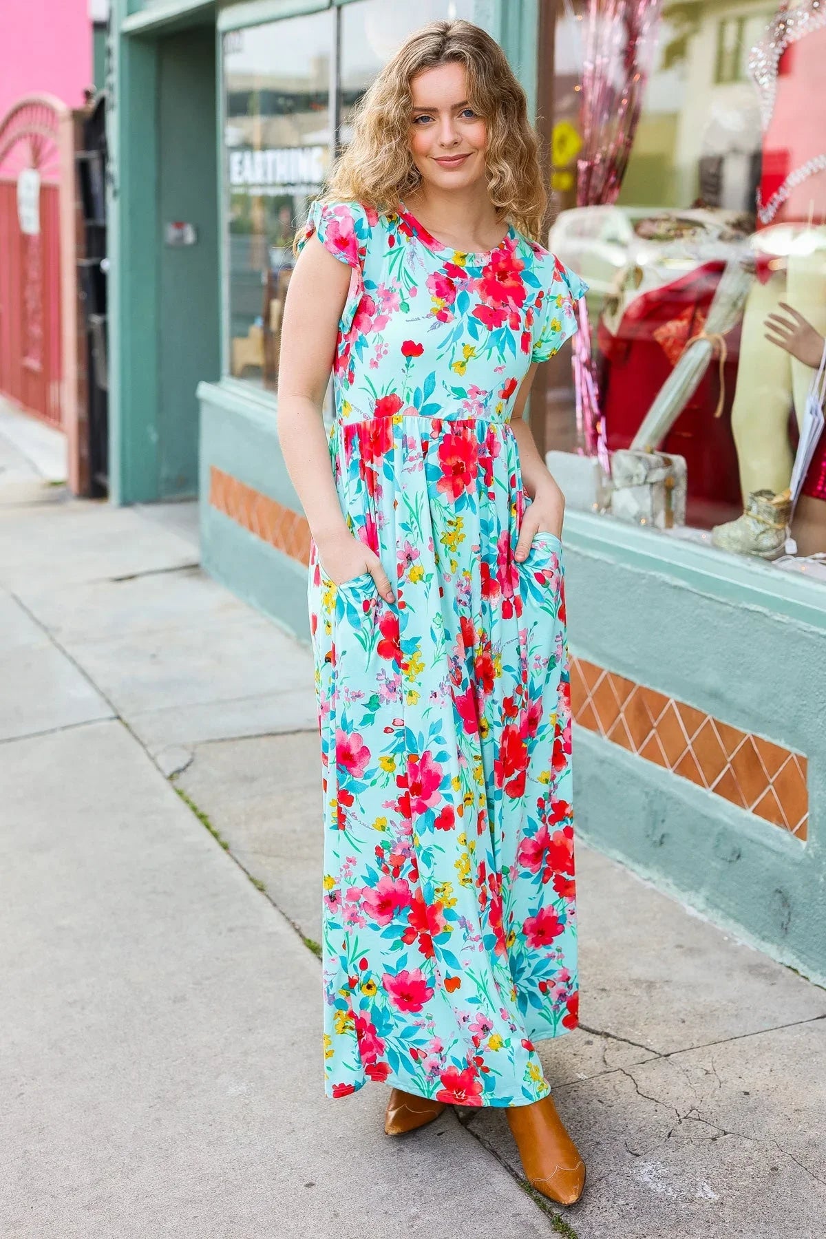 What A Vision Aqua Floral Fit & Flare Maxi Dress | Daverri Fashions