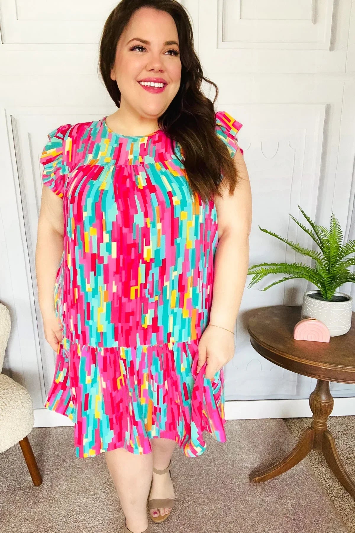 Feeling Bold Multicolor Abstract Print Tiered Ruffle Sleeve Dress | 2024 Summer Blow Out Sale Daverri Fashions