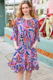 Give Your All Taupe & Lavender Paisley Ruffle Hem Midi Dress | Daverri Fashions